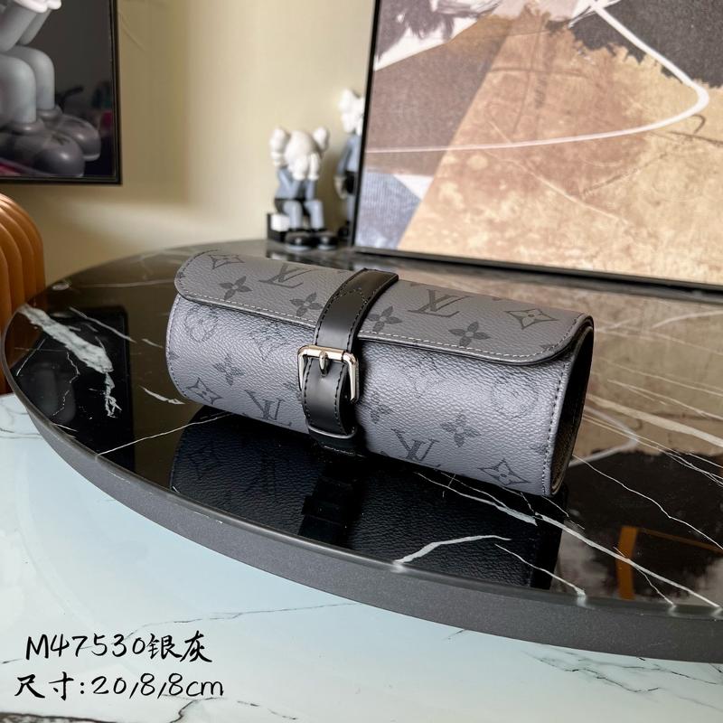 LV Handbags Clutches M47530 (M41137) Grey Flower Black Leather